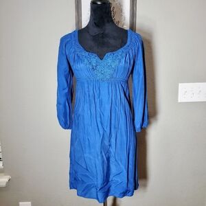 Studio M Royal Blue Empire Waist Crocheted V-Neck Casual Dress Women's Size XS